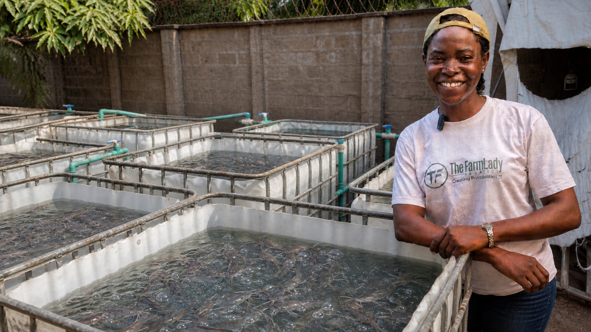 Olabisi Oluwasikemi — The FarmLady — at a catfish farm